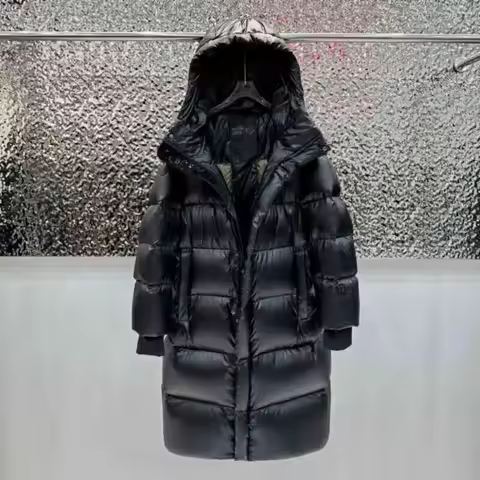 Hooded Long Duck Down Coat Warm Women 2025 New Winter Loose Thick Black Color Thick Seven Grid Detachable Down Jacket