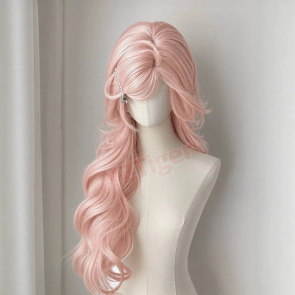 Pink Long Wavy Synthetic Wig with Bangs For Women Halloween Cosplay Christmas Party Daily Use Natural Heat-resistant Lolita Wig