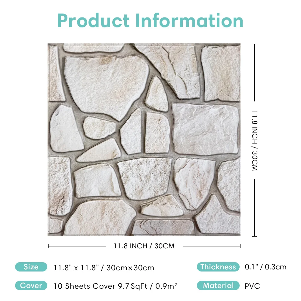 Commomy 10pcs 3D PVC 가짜 돌 접착제 벽 패널, 벽 스티커 가족, Backsplash 자기 접착제, 벽 장식, 주방 장식