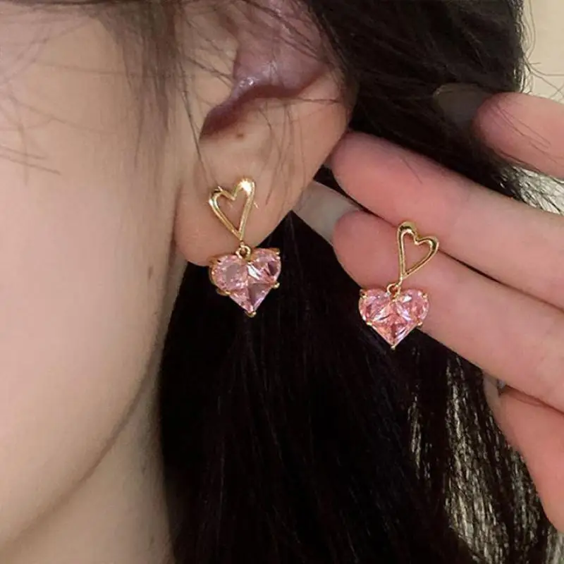

925 Silver Needle Sparkling Crystal Heart Drop Earrings For Women Jewelry 2025 Trending New Luxury Korean Fashion Earrings Gifts