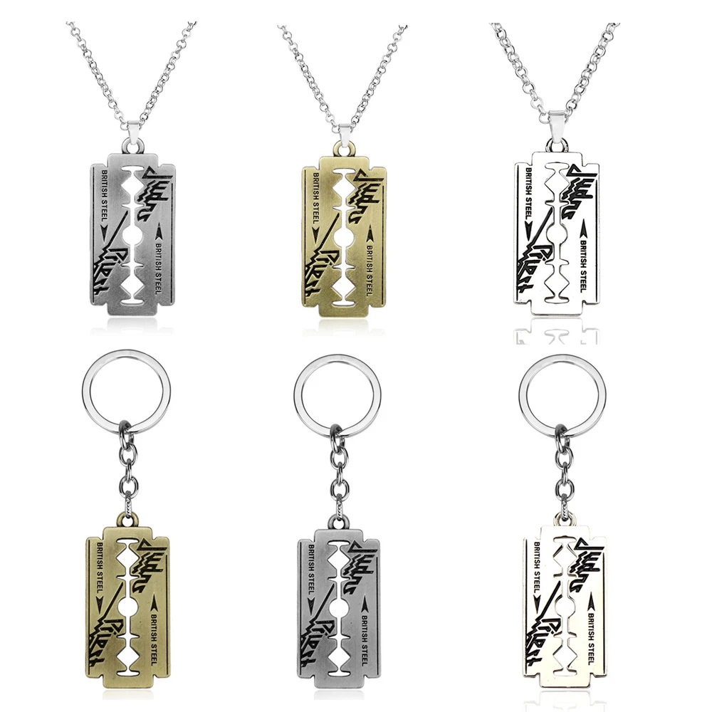 British Rock Band Necklace Judas Priest Blade Trendy Men's Shaver Razor Pendant Judas Saints Keychain Jewelry Accessories Gift