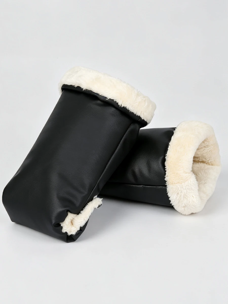 PU Leather Stroller Handle Gloves Winter Warm Windproof Waterproof Fleece Lined Pram Hand Muff Baby Stroller Accessory