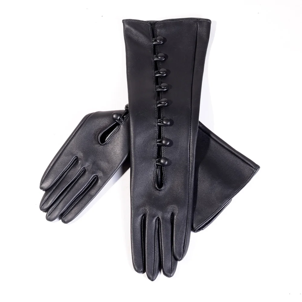 Gants Longs en Cuir group pour Femme, Sans Doublure, lèvent Noirs, Décontracté, Soirée, Opéra, 40cm, Neuf