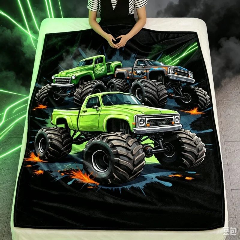 Colorful Monster Truck Printed Throw Blanket,Big‑Tire Off‑Road Vehicle Pattern Soft Sofa Bed Cover Warm Home Decor Blanket
