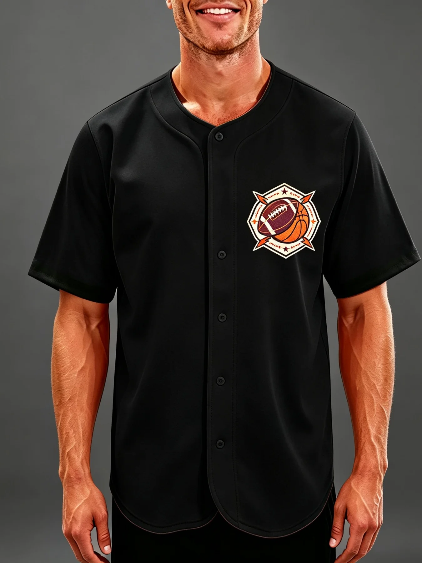 Men's Vintage Short-Sleeve Baseball Jersey Button-Down T-Shirt 'Play for the Game' Graphic Print Sports Uniform Shirt