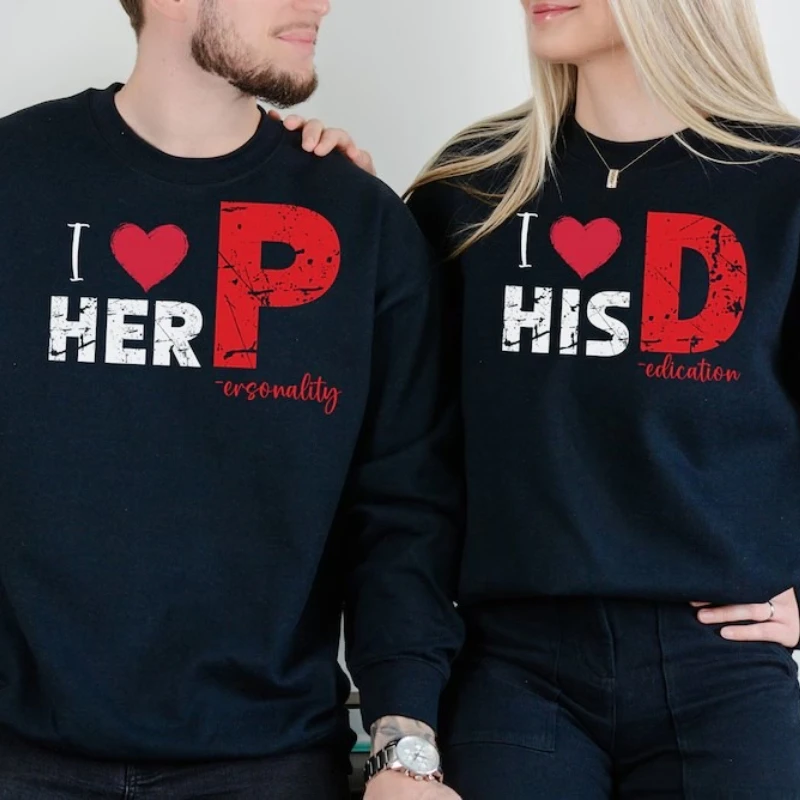 

I Love His/Her Autumn and Winter Simple Sweatshirt Set Funny Couples Matching Hoodies Long Sleeve Keep Warm Adult Pullover
