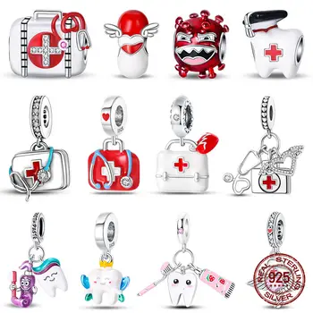 100% 925純銀愛心藥盒珠子醫療守護吊墜,適合原創女士手鍊DIY首飾製作禮品 8 最佳銷售 藥丸護符 - №8