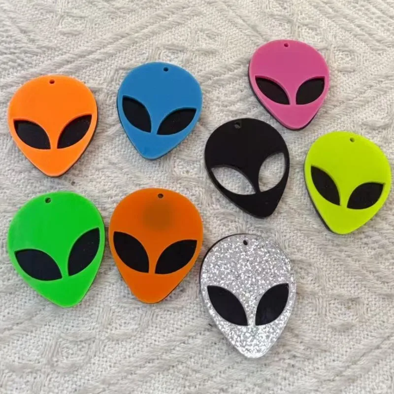 10pcs Acrylic Cute UFO Alien Head Charms Pendant for Fashion Earring Necklace Bracelet Keychain DIY Jewelry Making Accessories