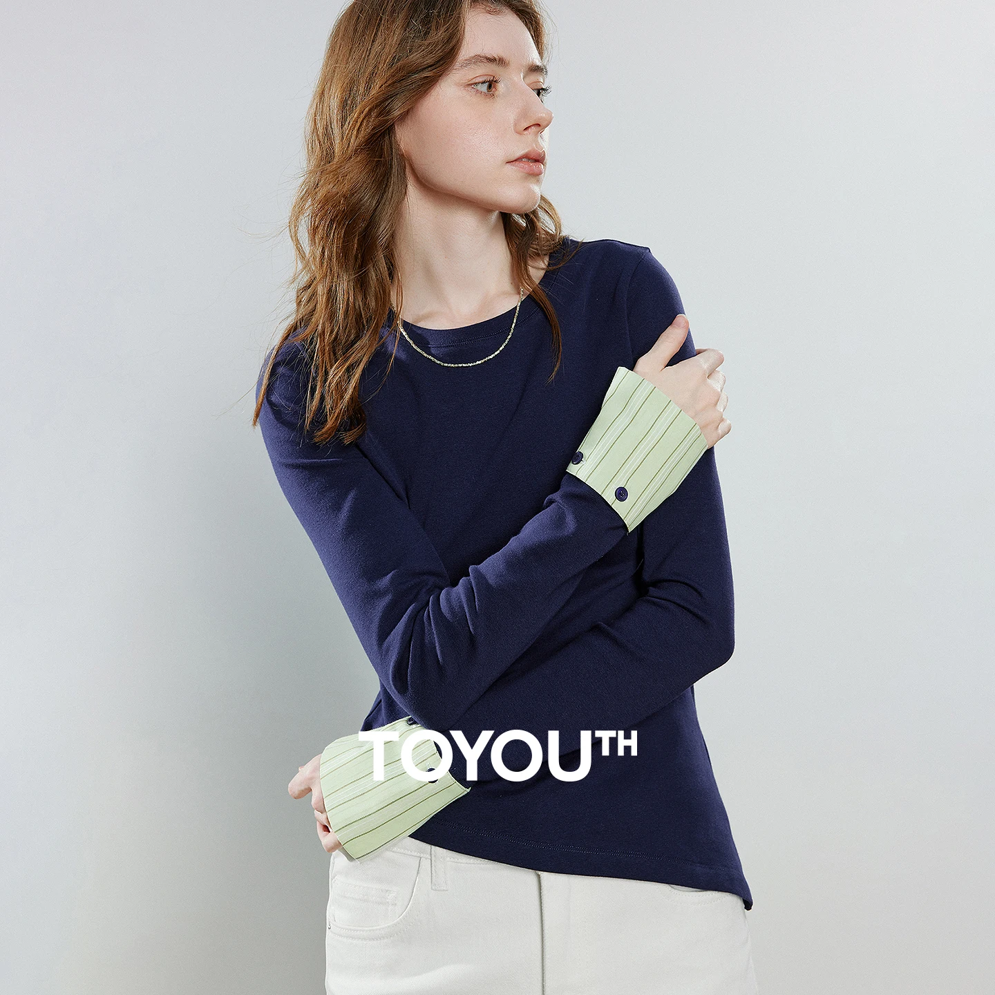 

TOYOUTH Women T-Shirts 2026 Spring New Cotton Splicing Diagonal Cut Asymmetric Casual Tops