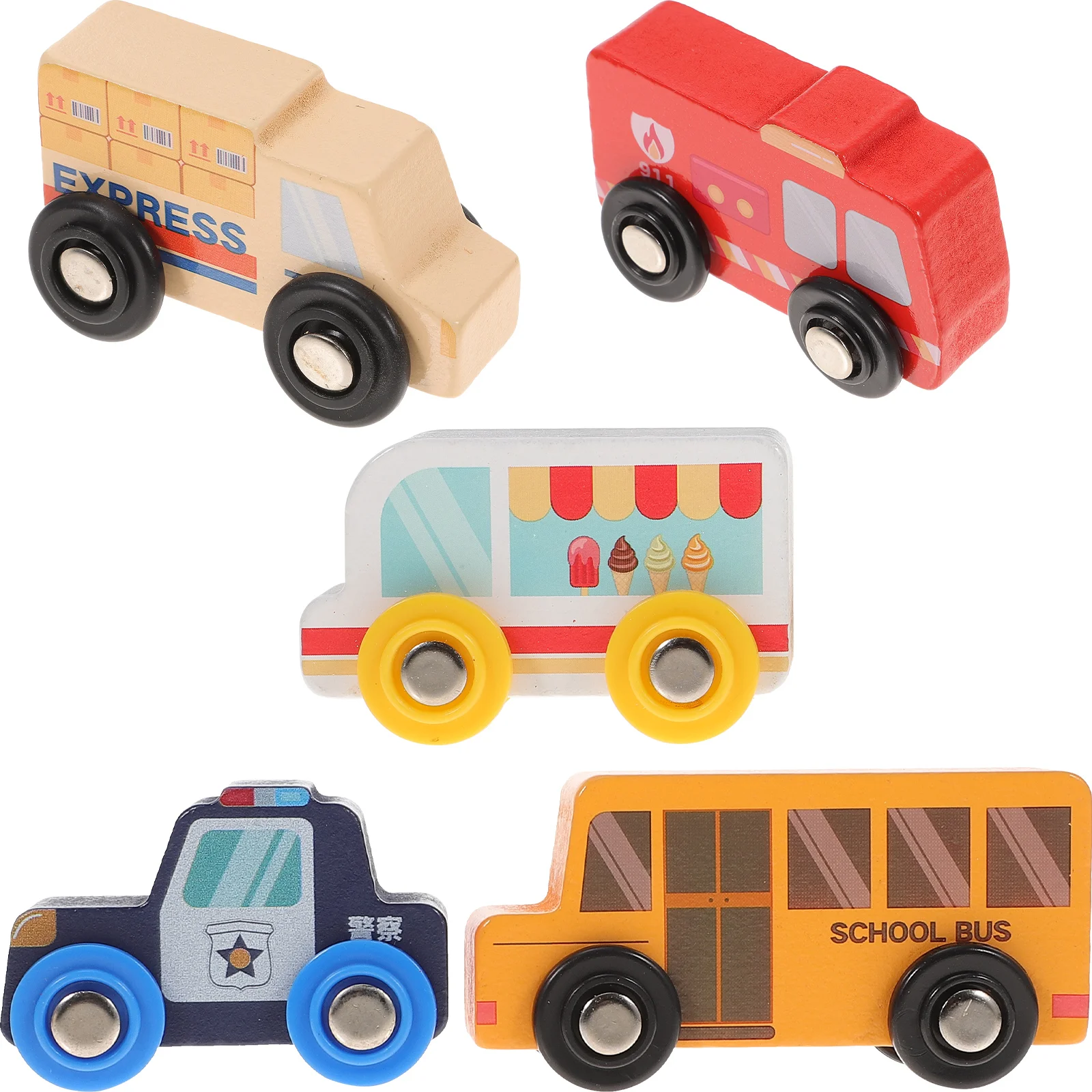 5 Pcs Wooden Scene Car Vehicle Toy Kids Model Landscape Portable Toys Vehicles Child Childrens