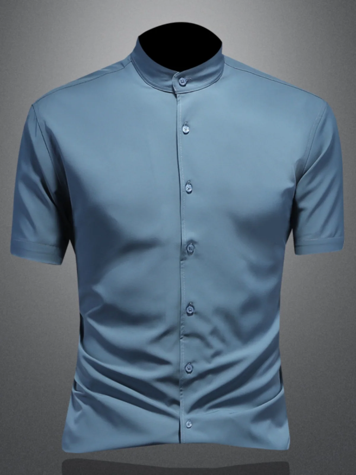 

Мужская летняя рубашка Slim Fit с коротким рукавом, тонкая, дышащая, повседневная, с воротником-стойкой, эластичная, комфортная, с эффектом драпировки