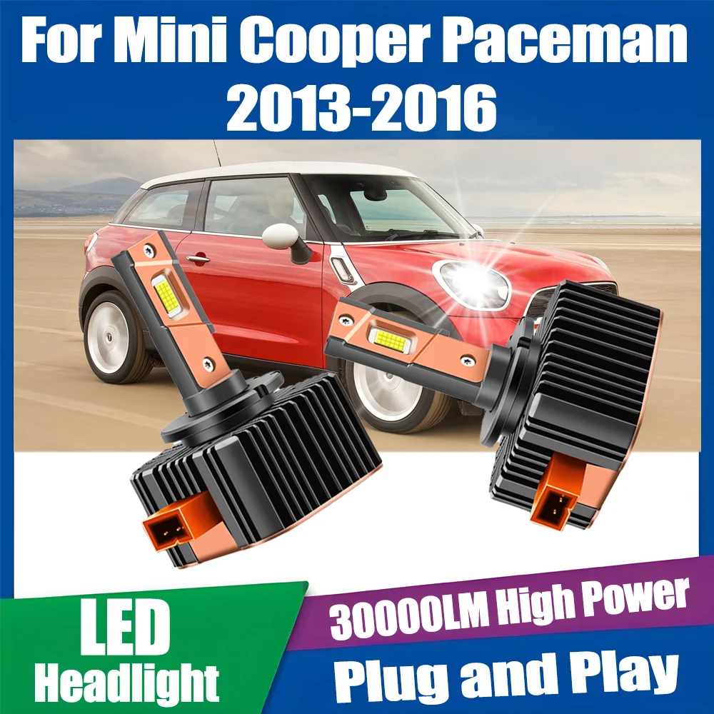 2PCS 6000K Super White HID Xenon Lights Canbus No Error LED Headlight 12V High Power For Mini Cooper Paceman 2013 2014 2015 2016