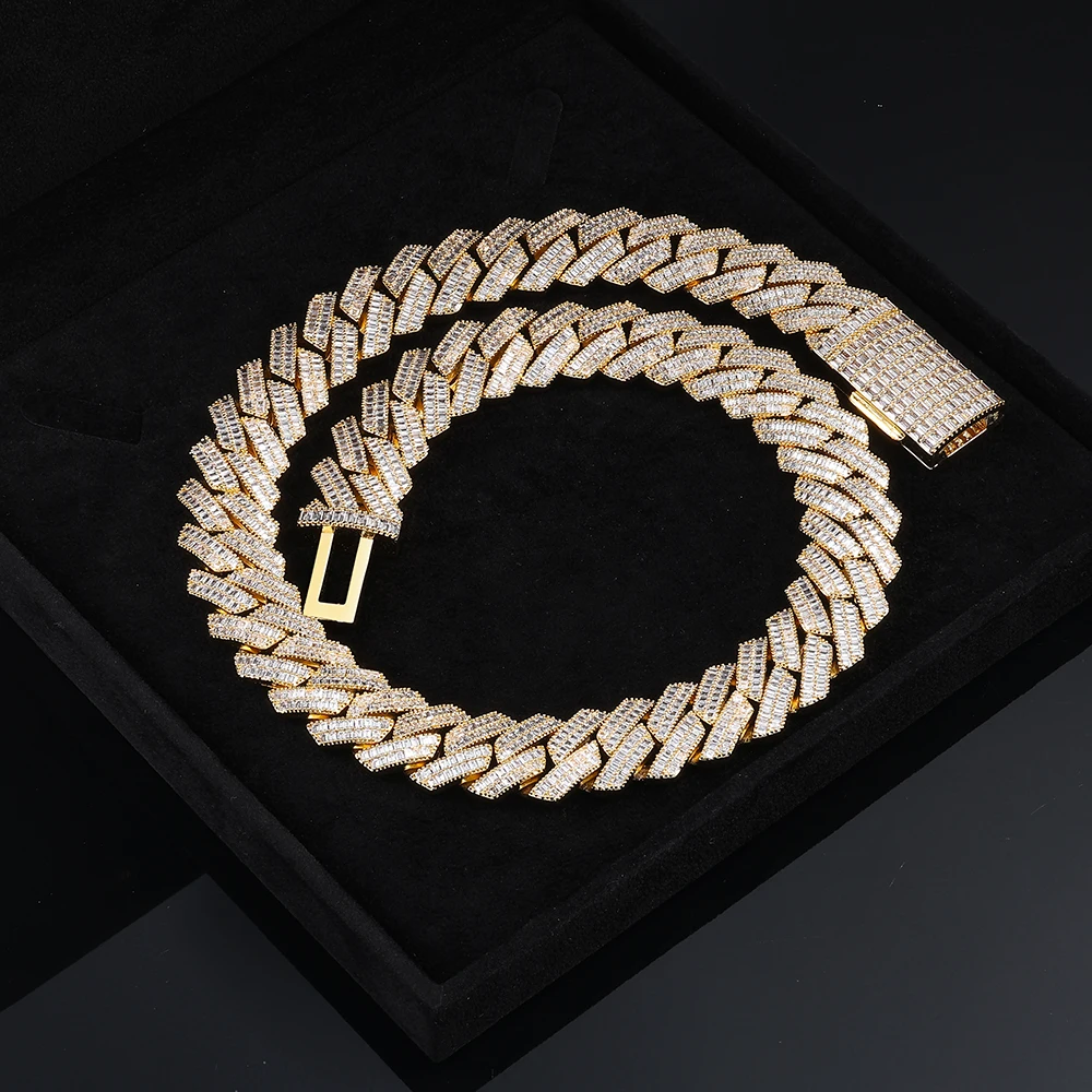FLEXKING 20mm Iced Out Cubic Zirconia Cuban Chain Necklace Men Hip Hop Jewelry Cuban Link Bracelet Wholesale