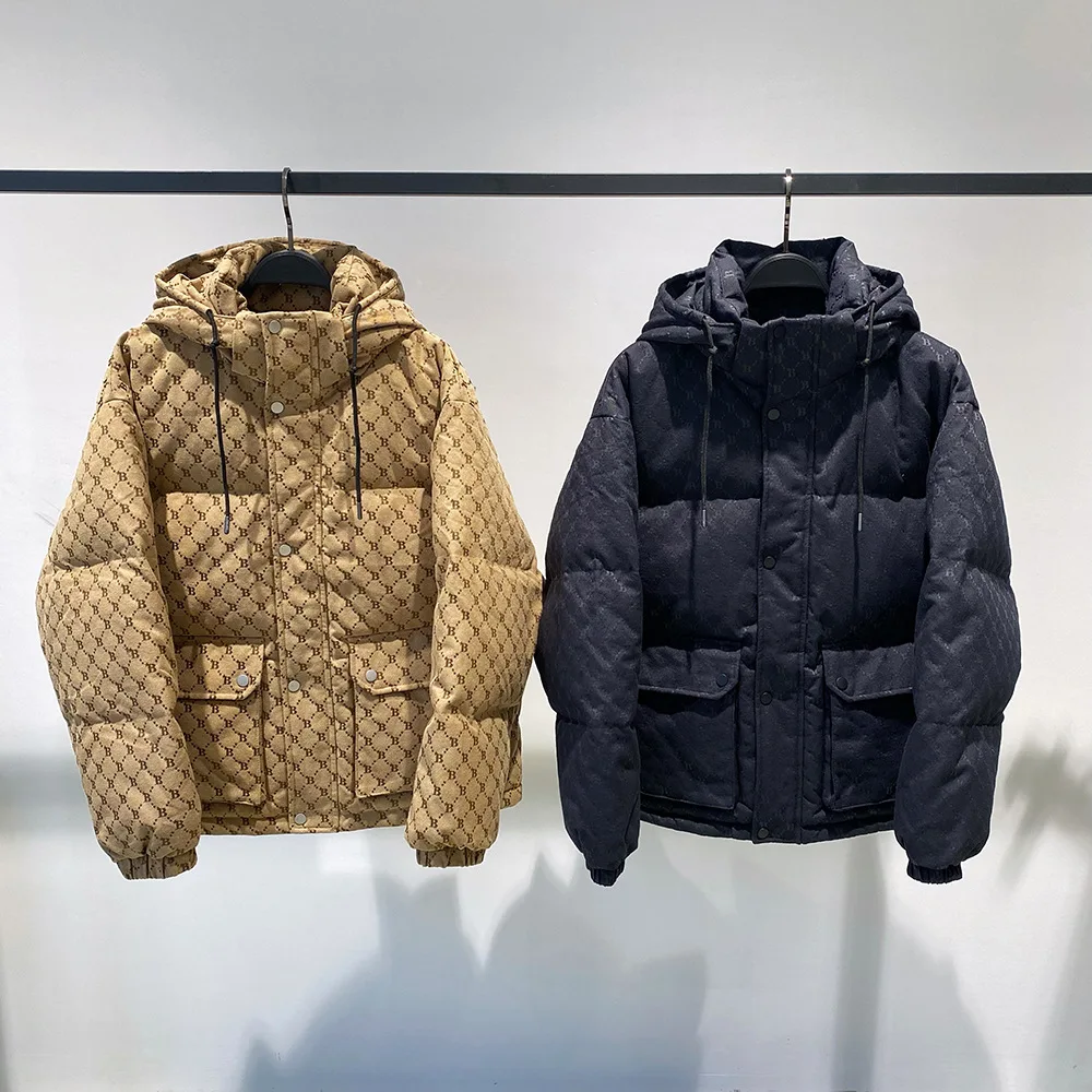 Inverno para baixo homens jaqueta de alta qualidade jacquard bordado para baixo casaco homem juventude com capuz jaquetas luxo puffer homem parkas quente engrossar