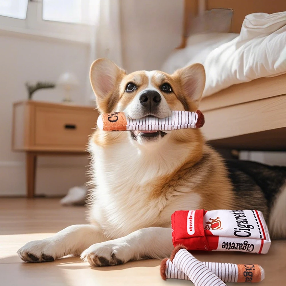 

Pet Funny Toys Smoke Plush Sound Squeak Fake Cigarettes Toys Dog Chew Molar Interactive Game Bite Resistant Pet Toy