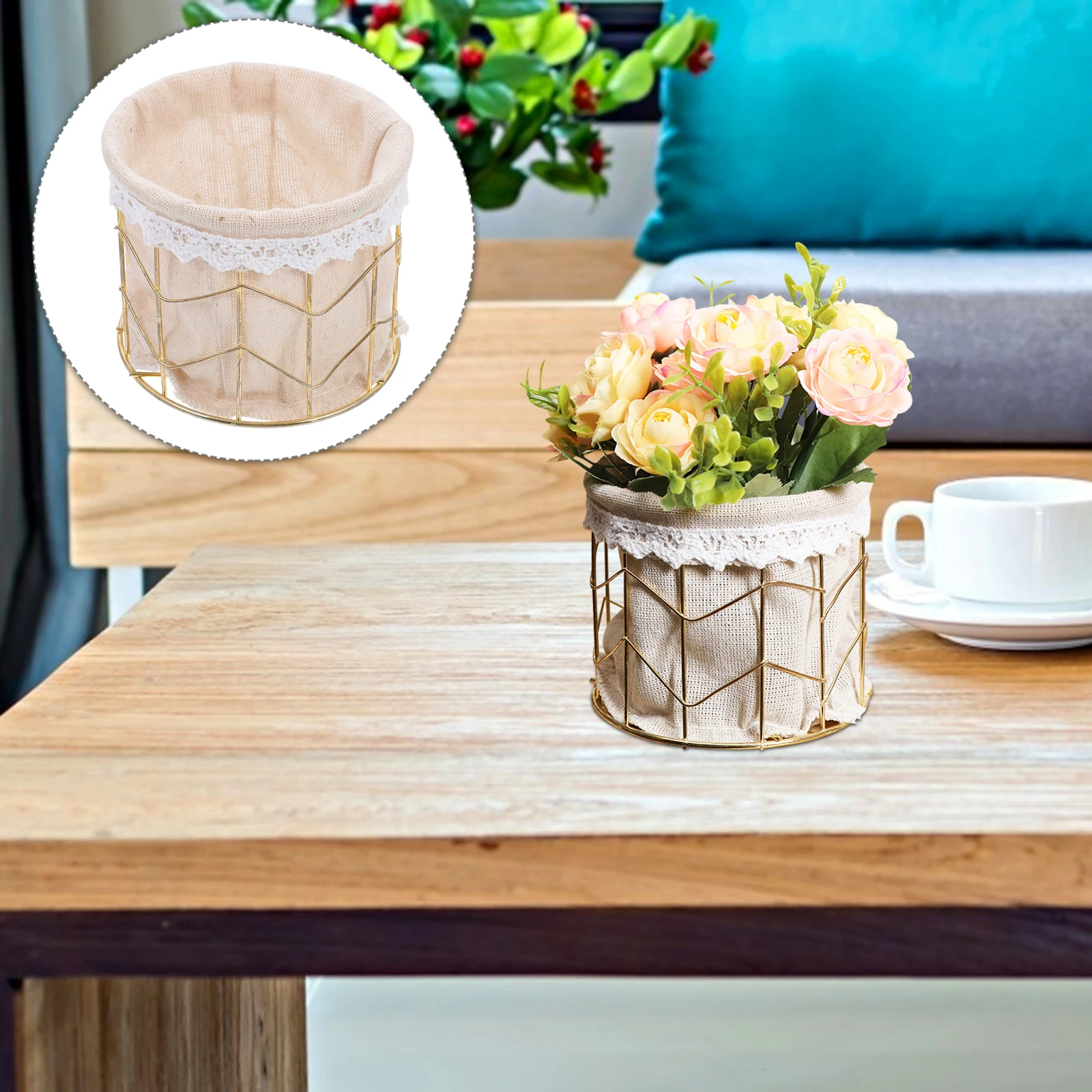 

Wedding Decor Electroplating Flower Basket Pen Holder Floral Adornment Organizer Straw Arrangement Gathering Golden Decorative