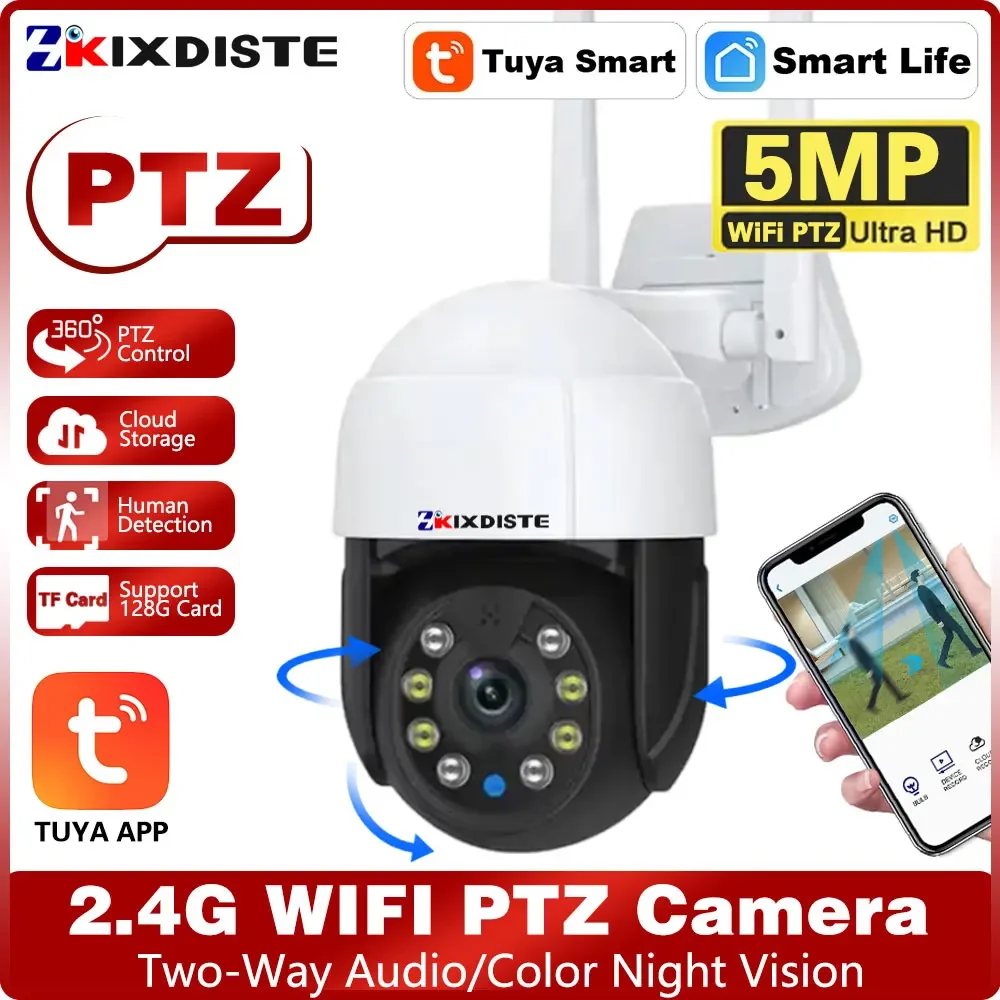 

Smart Life 5MP WiFi Two Way Audio Security IP Camera Tuya App HD Smart Home PTZ Outdoor Home Wireless IP66 Surveillance CCTV Cam