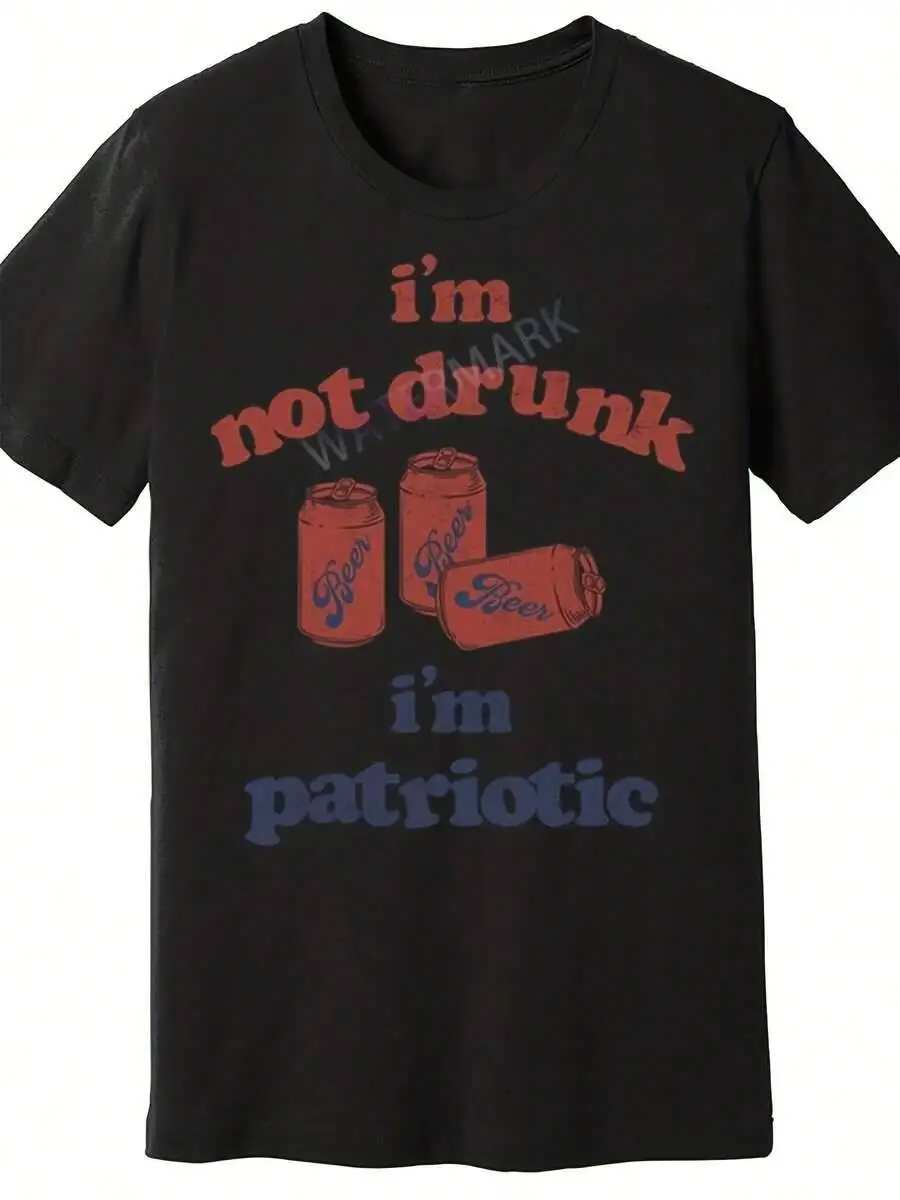 Men's Funny "I'm Not Drunk I'm Patriotic" Beer Can Graphic T-Shirt - 420 & 4Th Of July Humor, Retro Casual Short Sleeve Round  100% Cotton Trendy Y2K Short-Sleeve Tee-Soft, Quick-Drying, Moisture-Wicking, Great Gift for Christmas or Halloween.