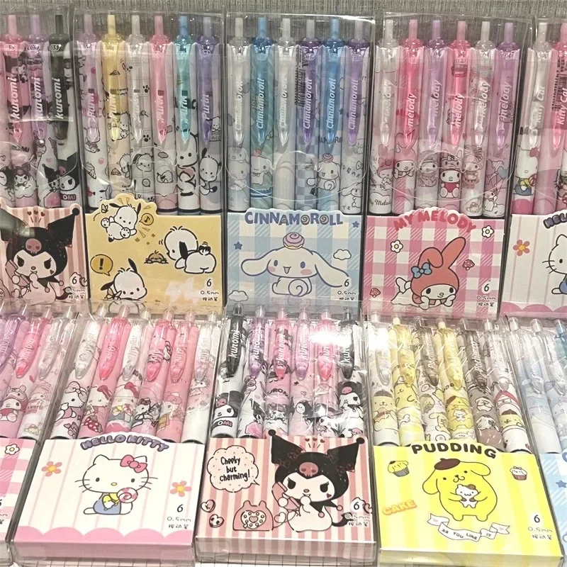 Sanrio-Bolígrafo de Gel negro de secado rápido, Hello Kitty, dibujos animados, Kuromi Cinnamoro ST, 0,5mm, papelería de aprendizaje, regalo