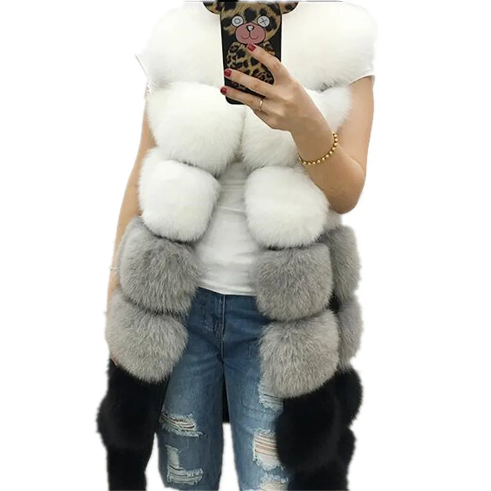 Lisa Colly New Fashion Winter Women\'s Fur Vest Coat Warm Long Vests Fur Vests Women Faux Fur Vest Coat Outerwear Jacket