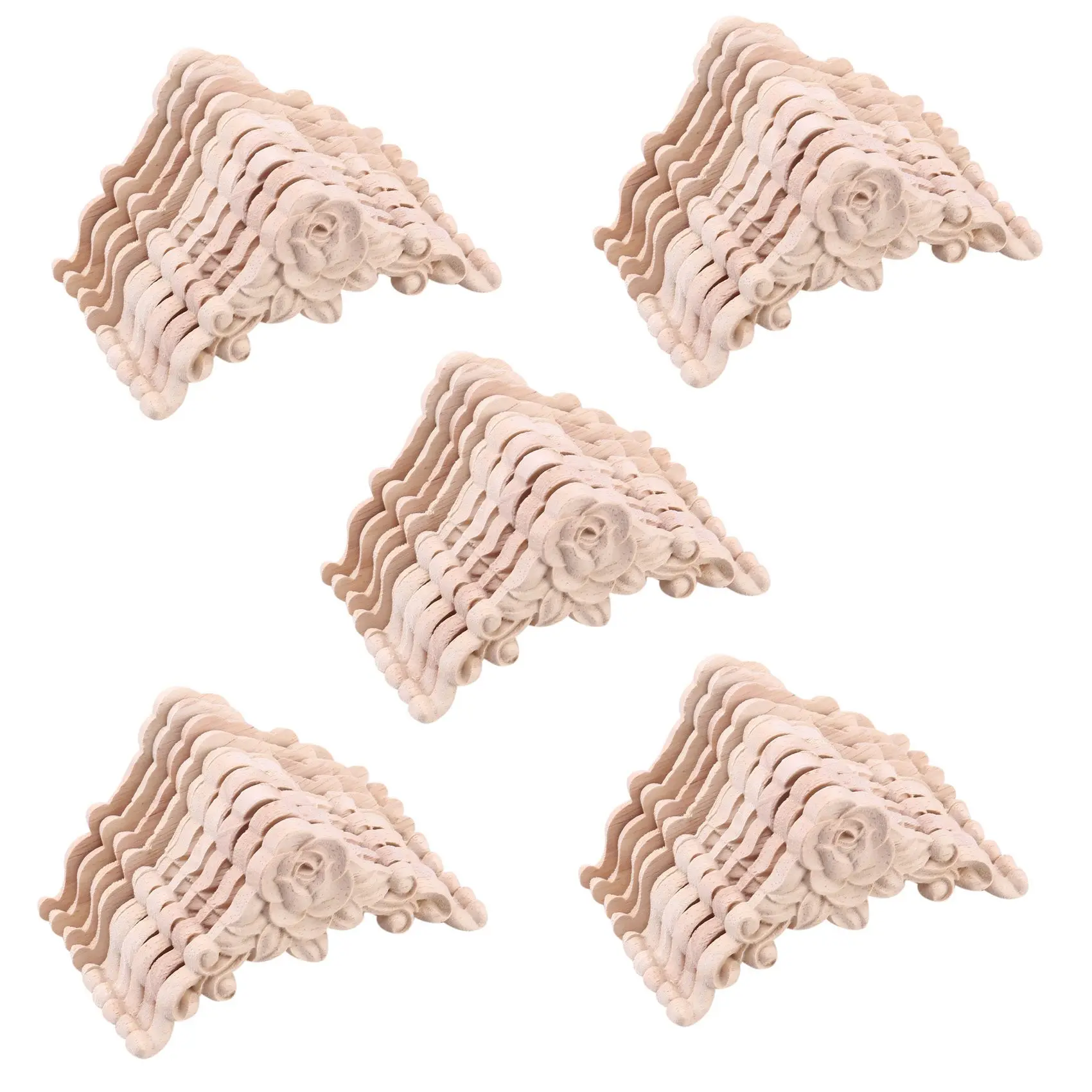AT63-50PCS Floral Wood Carved Decal Corner Applique Decorate Frame Wooden Figurines Cabinet Decorative Crafts