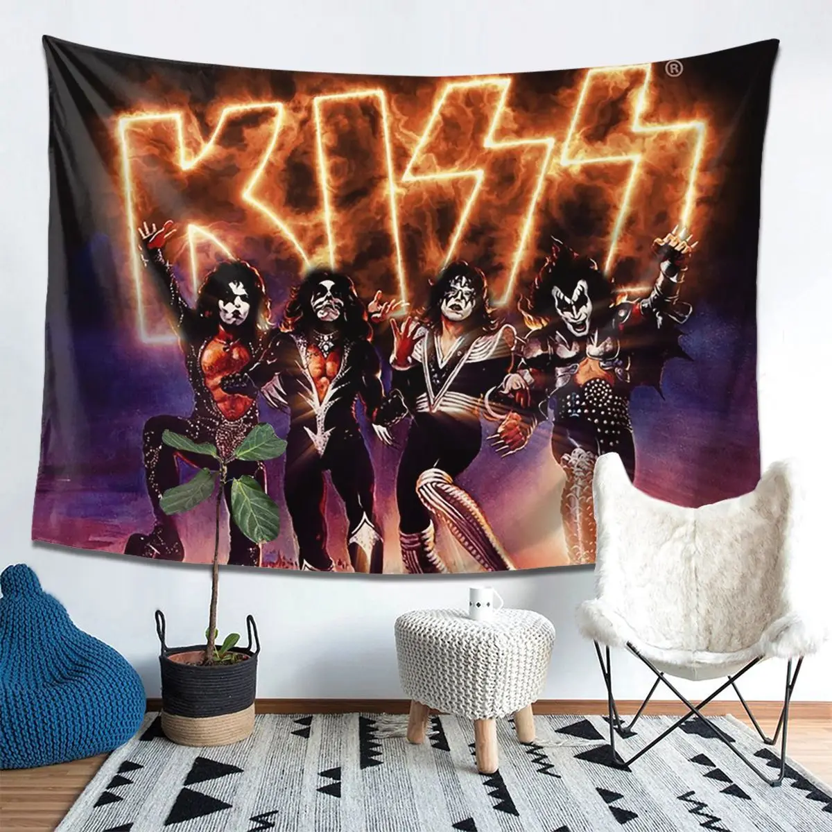 

KISS The Band - Destroyer Fire Log Гобелен Декор Художественные Эстетические Гобелены для Гостиной Спальни Домашняя Настенная Ткань Настенная Подвеска