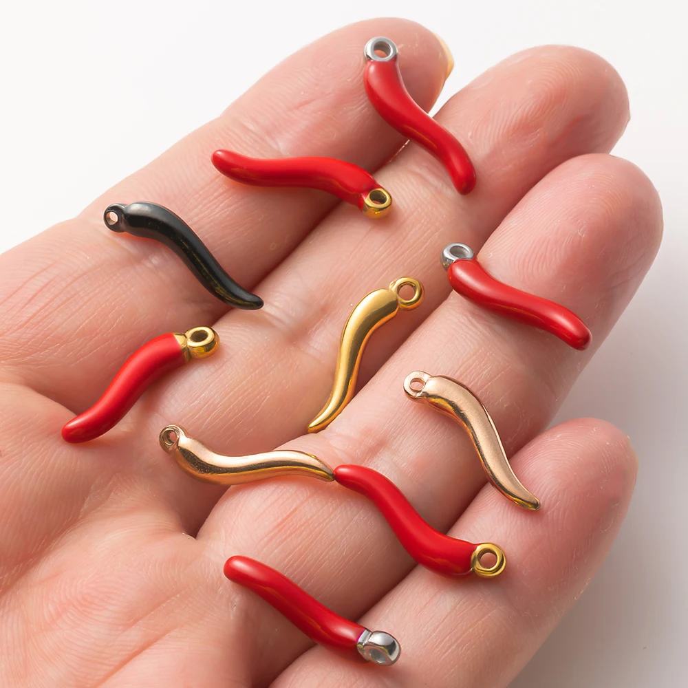 5pcs Stainless Steel Red Small Pepper Charms Cute Pendants For DIY Earring Bracelet Key Chains Necklace Jewelry Making Accessory image 3