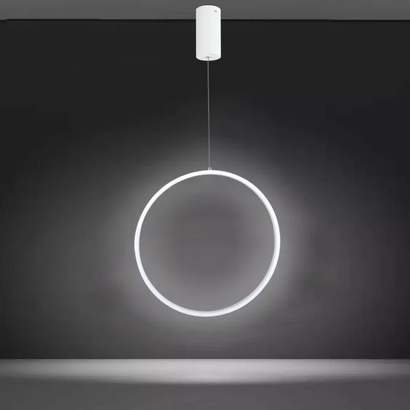 モダンなledシャンデリアライト、丸型リングサークルペンダントランプ、リビングルーム照明用、屋内ブラック光沢シャンデリア器具