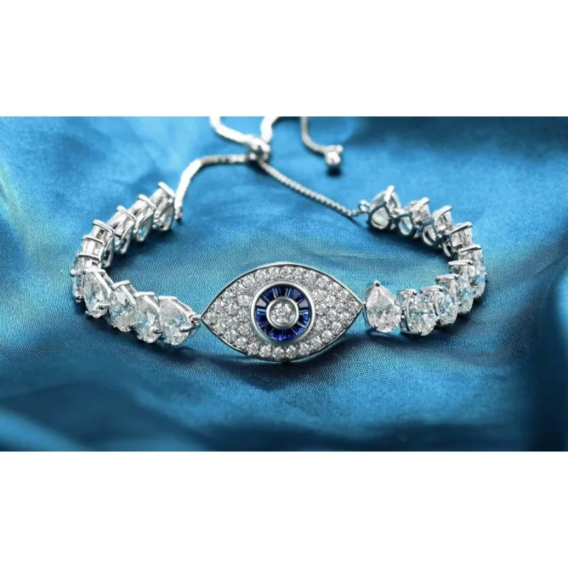 Ruihe New 925 Silver Synthetic Sapphire with Moissanite Diamond Bracelet for Women Gemstones Jewelry Couple Jewelry Personalized