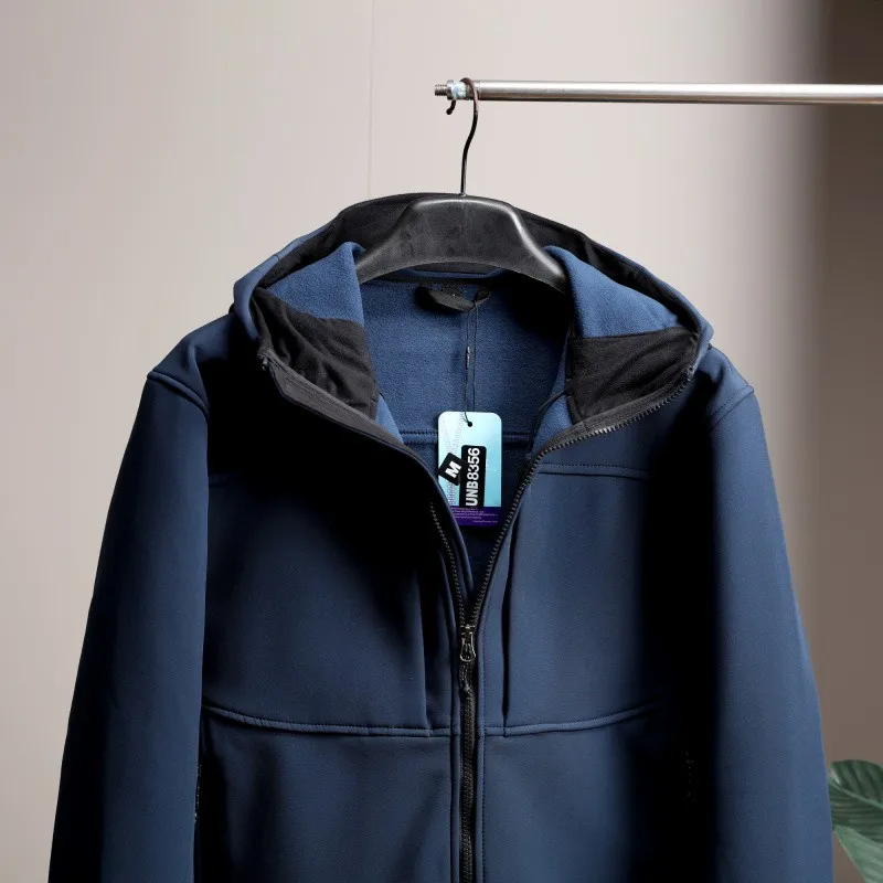 

Men's Outdoor Hooded Fce Lined Jaet Windproof Water Resistant Soft ell Coat Autumn Winter Faion Urban Sle Long Sve
