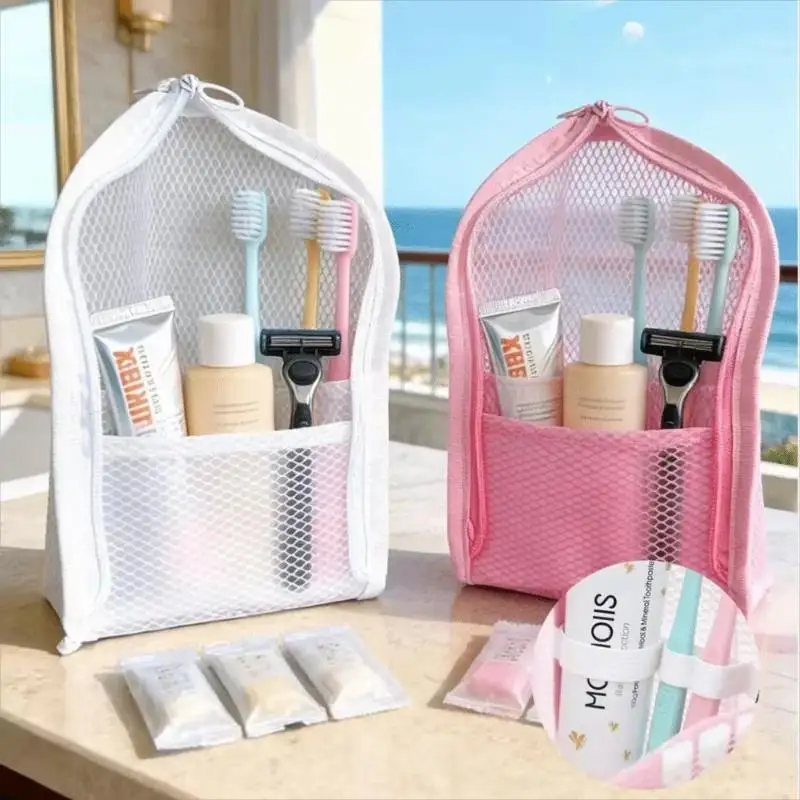 【B】Large Capacity PVC Cosmetic Bag Waterproof Space Saving Toothbrush Toiletry Pouch Zipper Closure Vertical Design