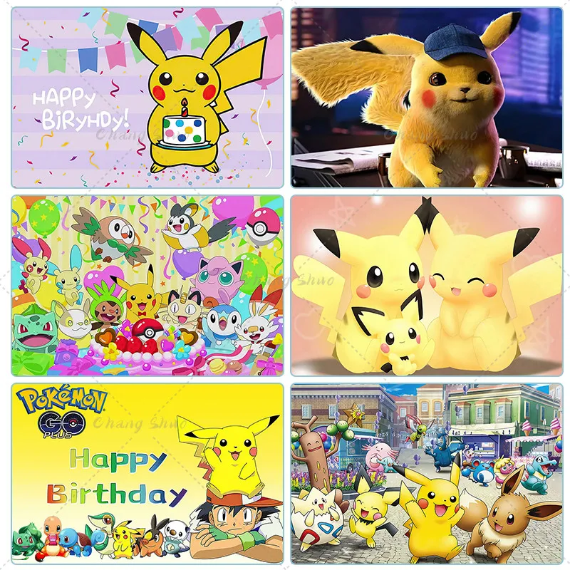 Pokemon Pikachu Party Photo Backdrop Kids Birthday Decoration Cartoon Anime Vinyl Polyester Fabric Background Banner