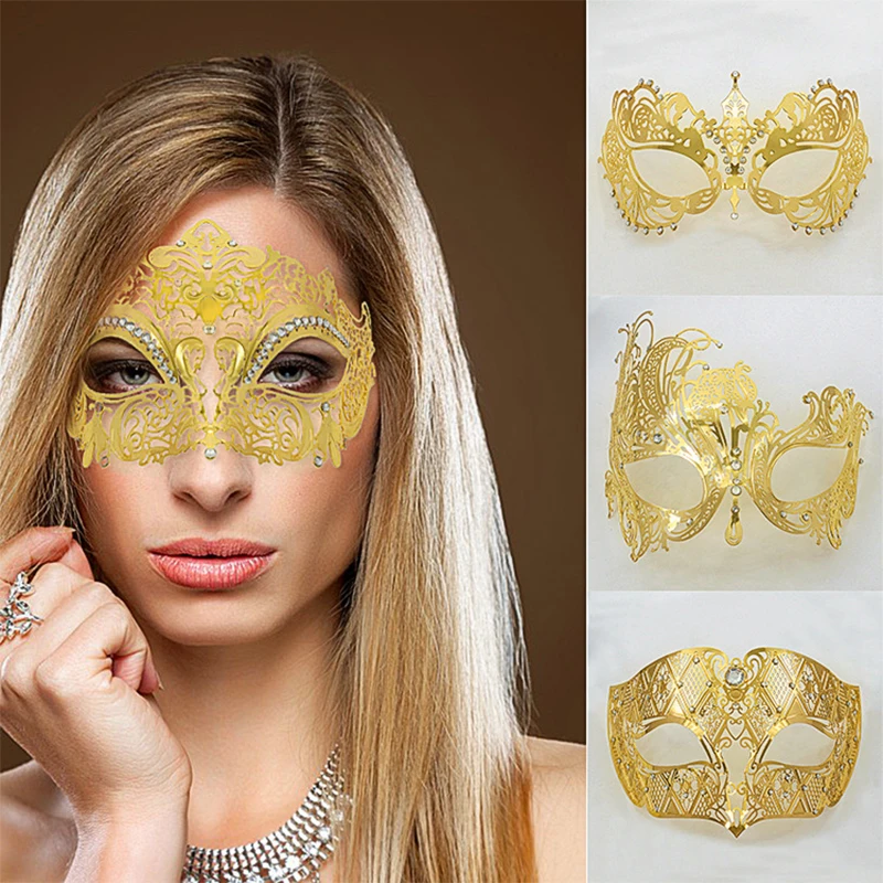 

Halloween New Products Gold Metal Diamond Iron Mask Ball Party Half Face Mask Performance Props Cosplay Mask