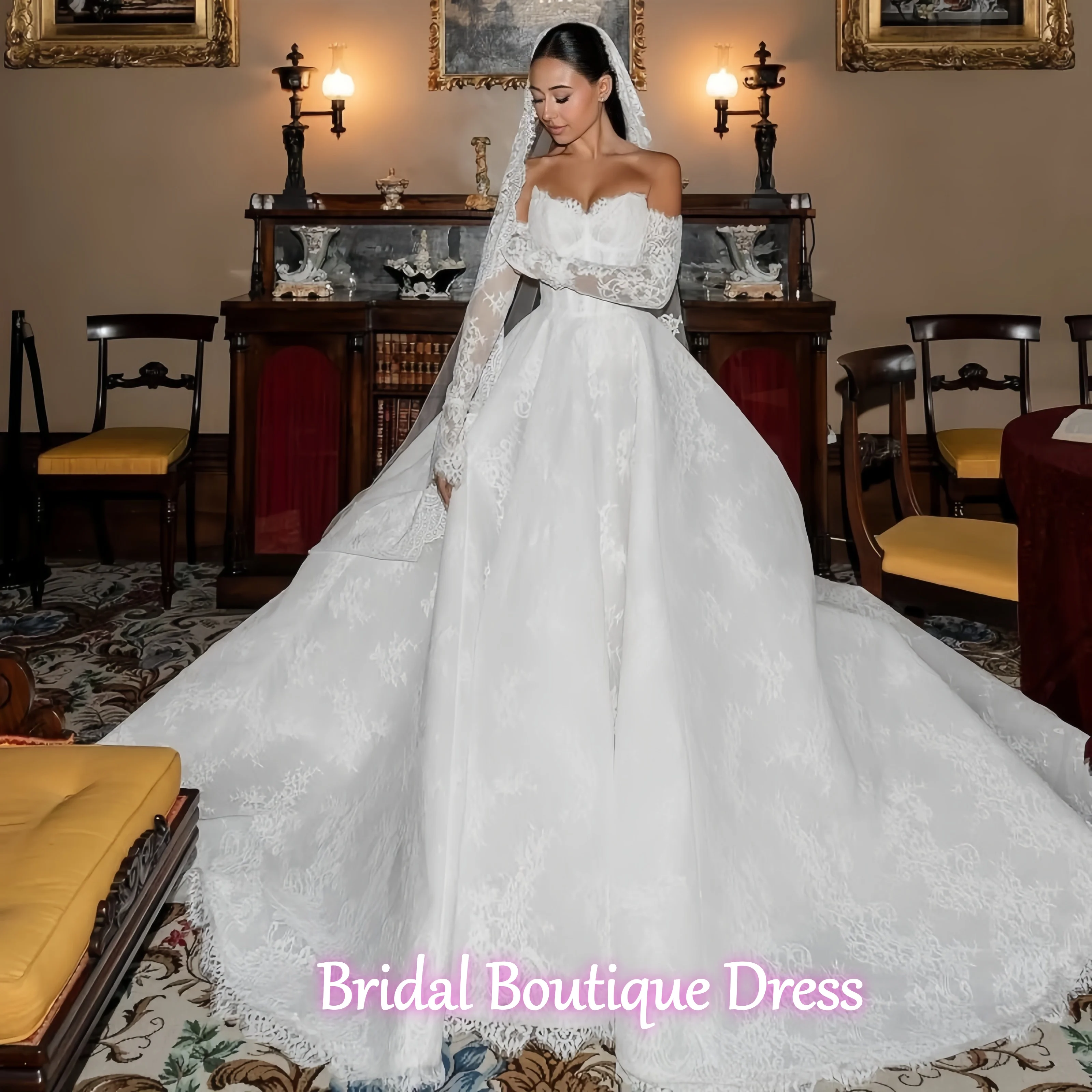 

Элегантное кружевное бальное платье по индивидуальному заказу, свадебные платья 2021, платья принцессы с v-образным вырезом и длинными рукавами для женщин, Vestido De Novia