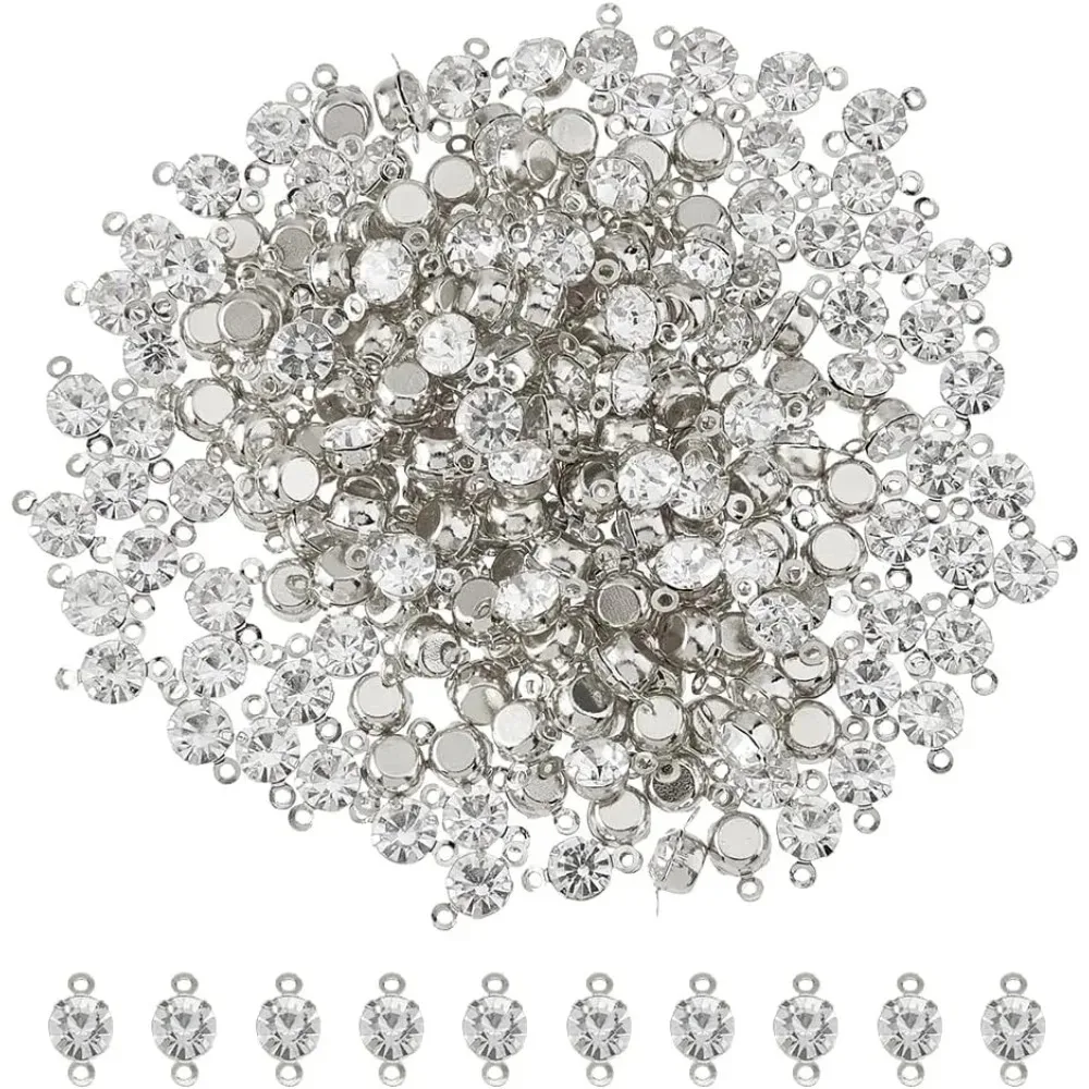 

200Pcs Cubic Zirconia Connector Charms Rhinestones Bracelet Necklace Connector Brass Cubic Zirconia Links Round