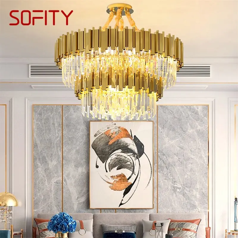 

SOFITY Gold Chandelier Crystal Pendant Lamp Postmodern LED Light Fixture for Home Living Dining Room