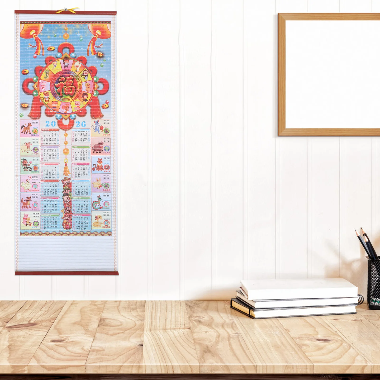 2 pz 2026 Rotolo Cinese Anno Lunare Del Cavallo Imitazione Rattan Appeso Decor Ad Alta Definizione Tradizionale Zodiaco Feng Shui