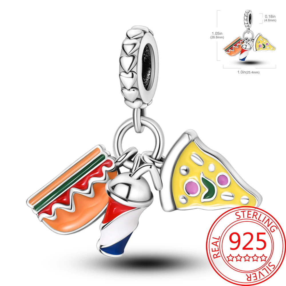 لذيذ الغذاء 925 فضة دونات كعكة الحلوى الفاكهة غرامة النبيذ قلادة بها خرزات صالح سوار قلادة بوتيك مجوهرات هدية