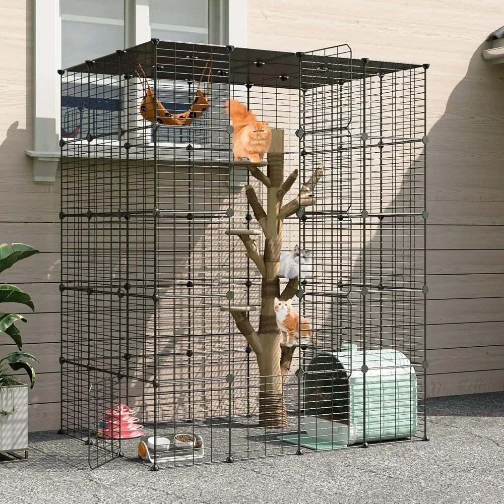 iiel Outdoor Cat House Cat Cages Enclosure with Super Large Enter Door, 55.1L x 41.3W x 68.9H Balcony Cat Playpen