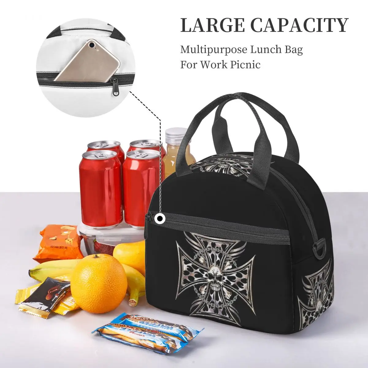 Personalized West Coast Iron Cross Choppers Lunch Bags Insulated Bento Box Lunch Tote Picnic Bags Thermal Bag for Woman Office