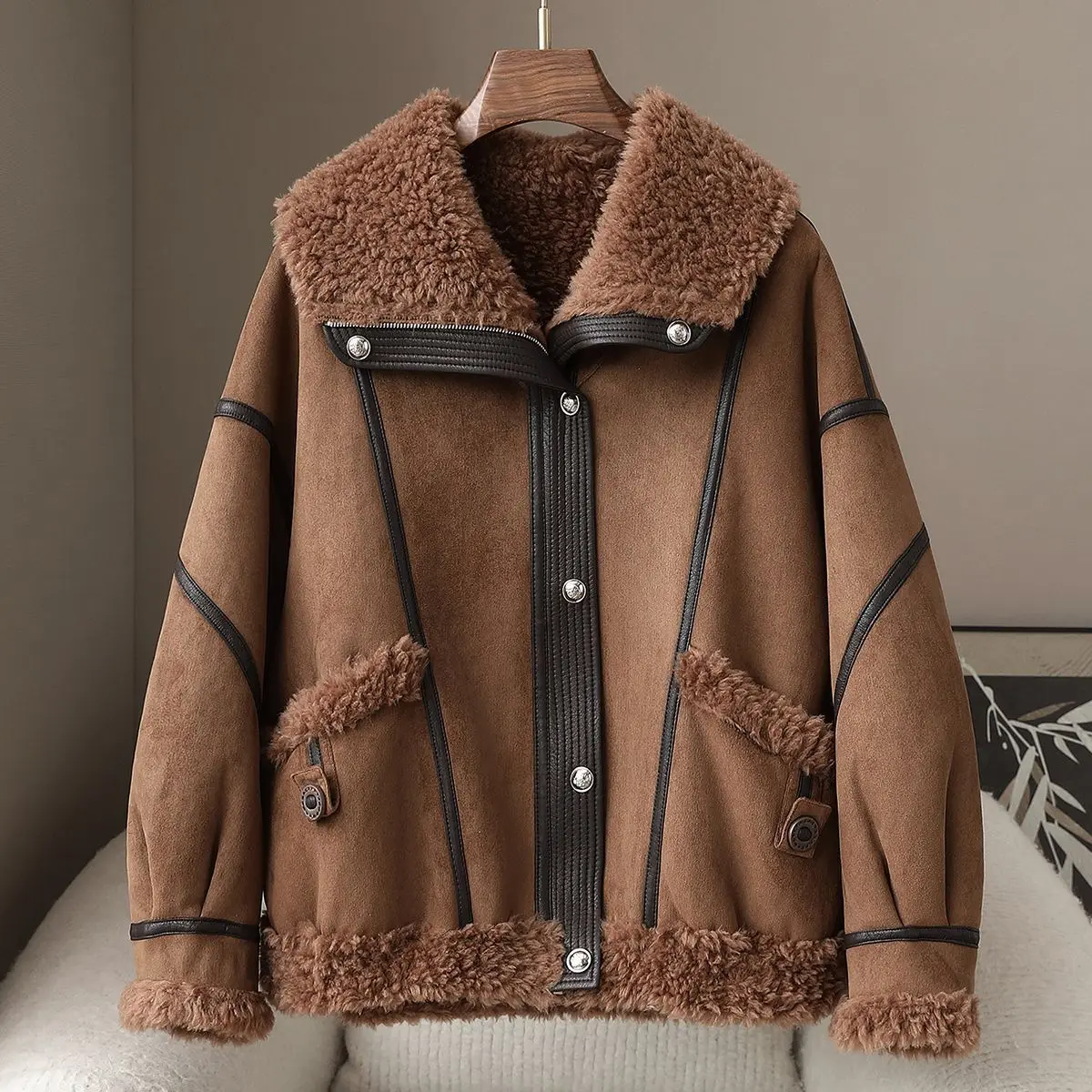 

2025 Autumn/winter New 100% Wool Granular Fur Coat Casual Loose Women's Top Jacket