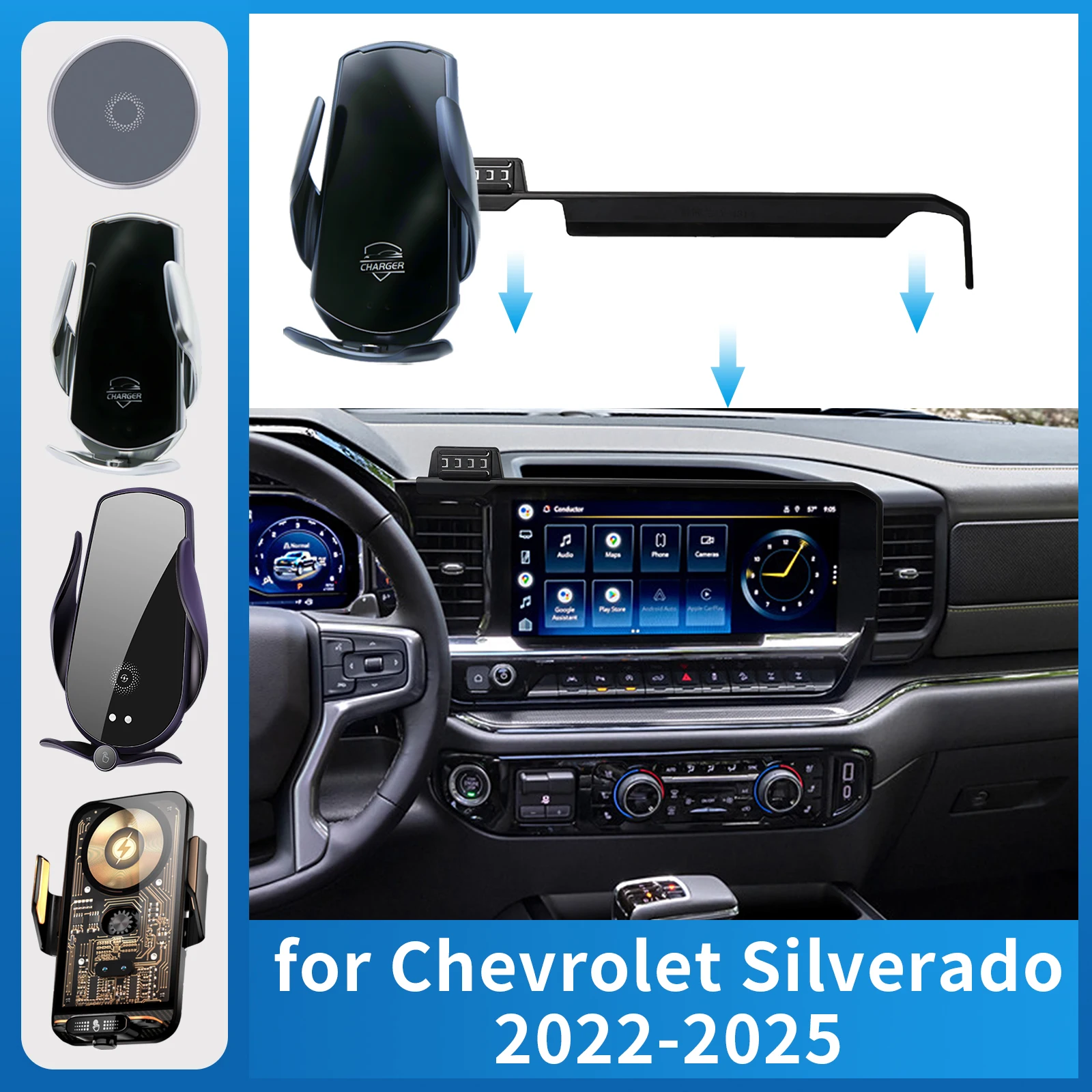 

Car Phone Holder Charging for Chevy Chevrolet Silverado 2022 2023 2024 2025 1500 2500 3500 Screen Navigation GPS Bracket