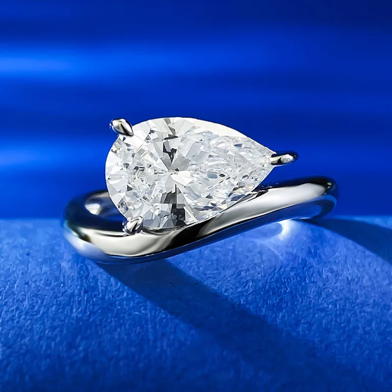 PANSYSEN 3CT Pear Cut White Sapphire High Carbon Diamond Ring for Women 925 Sterling Silver Plated 18K Gold Wedding Fine Jewelry