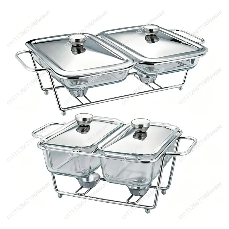 Rectangular Glass Buffet Stove Single/Double/Triple-Compartment Food Warmer Container Hot Pot Alcohol Stove