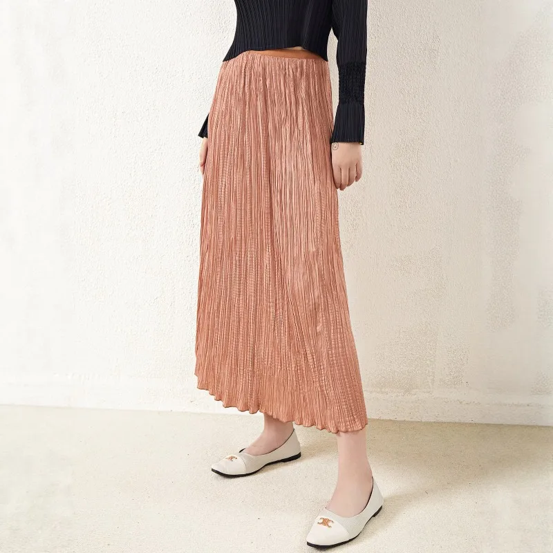 Miyake Pleated 2026 Solid Color Fashion Simple Pleated Skirt Women Autumn New Mid-Length High Waist Versatile Skirt Women Pleat