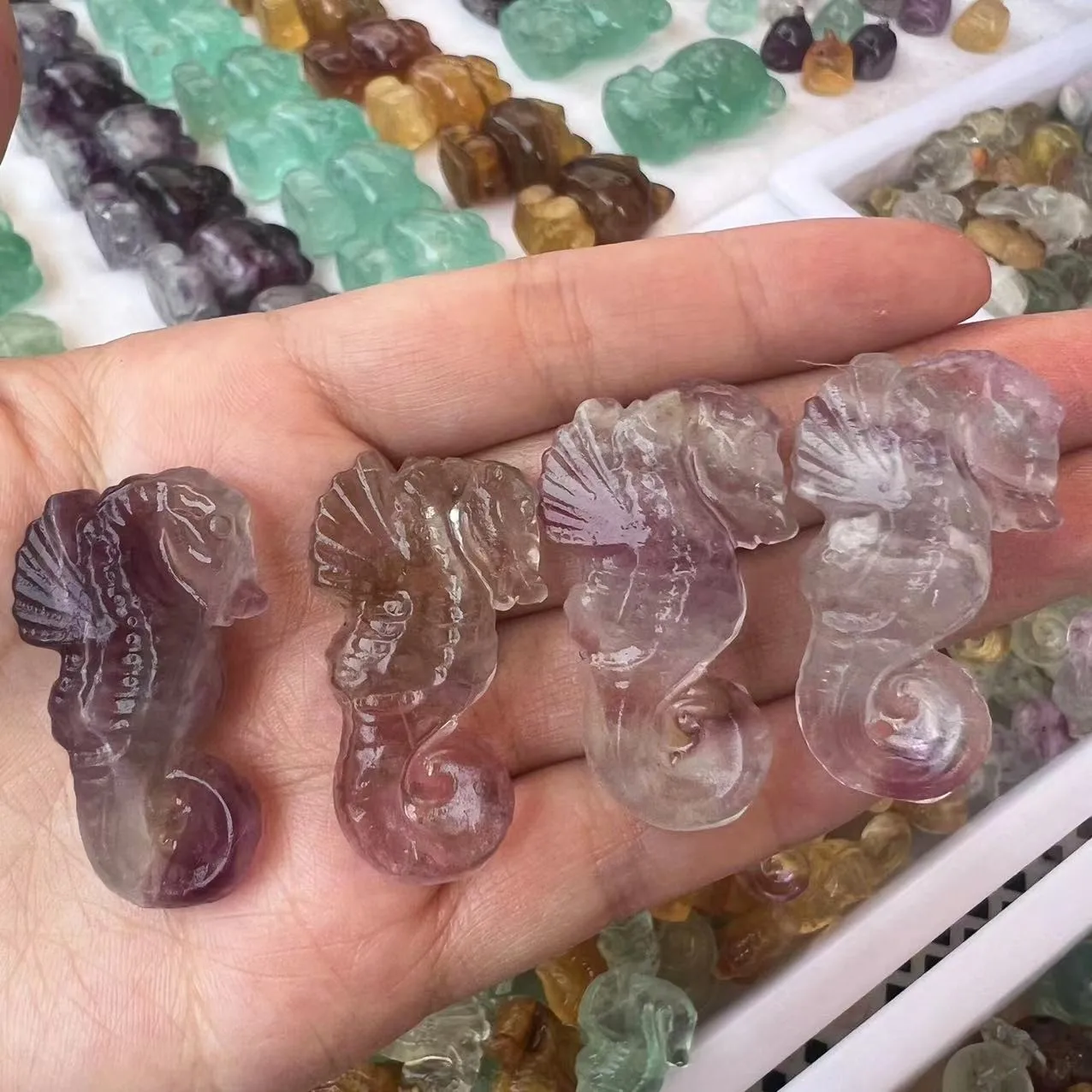 

Natural Rainbow Fluorite Seahorse Hippocampus Carved Quartz Carving Pendant Gift