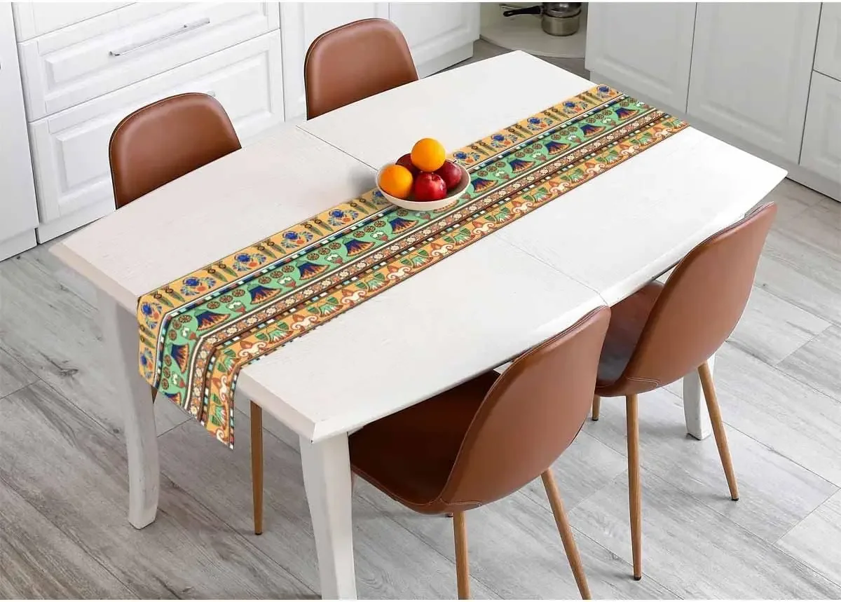 1Pc Ethnic Style Table Runner Multicolor Ancient Egyptian Hieroglyph Pattern Table Cover For Dining Room Kitchen Home Decoration