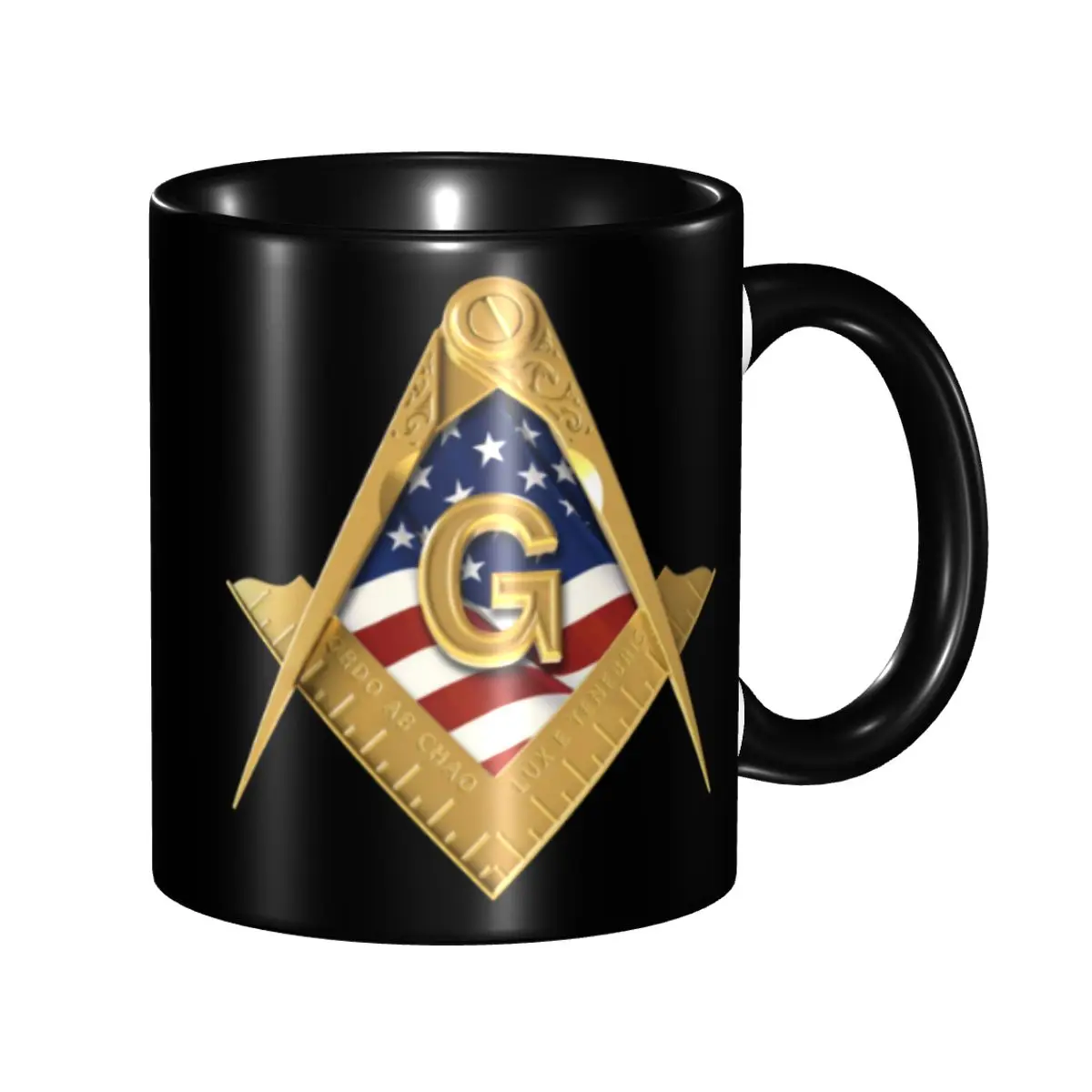 American USA Flag Square And Compass Masonic Freemason Mug Personalized Ceramic Coffee Mug Cup Creative Present