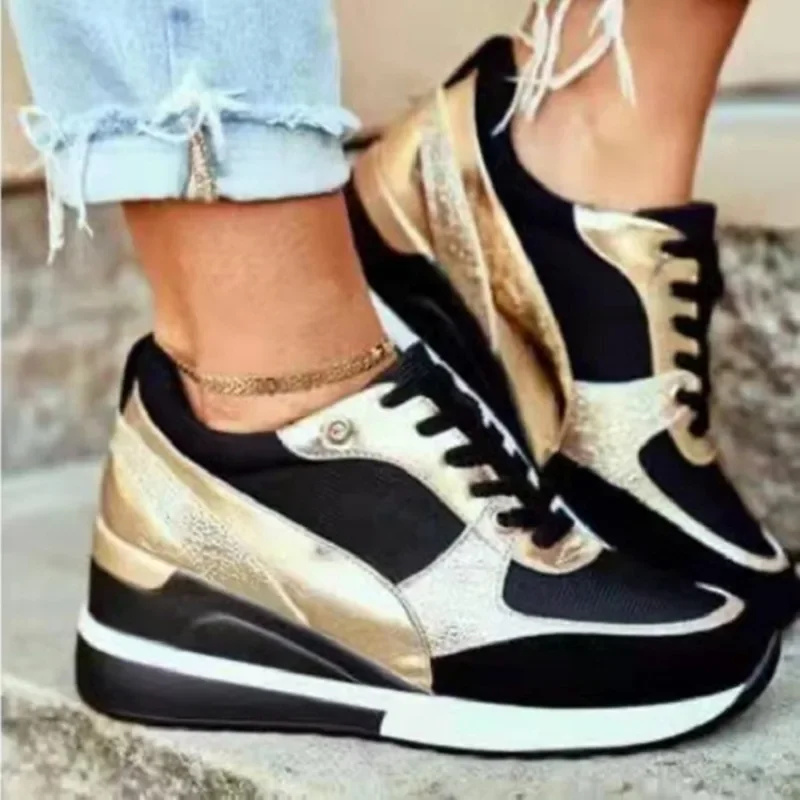 

New Big Size Women Breathable Lace-up Casual Sneakers Outdoor Lightweight Sneakers Women Walking Anti-slip Platform Shoes