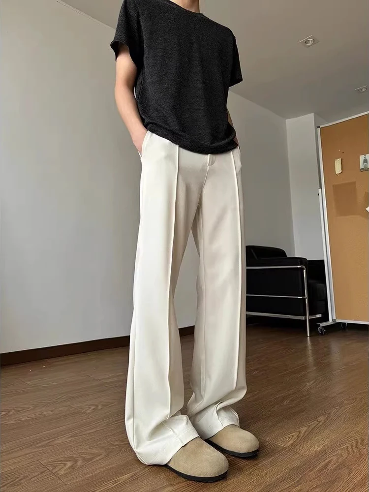 

Wide Leg Pants Men's Summer Thin Ice Silk Trousers Slimming Straight Cut Casual Pants Loose Fit Comfortable Breathable